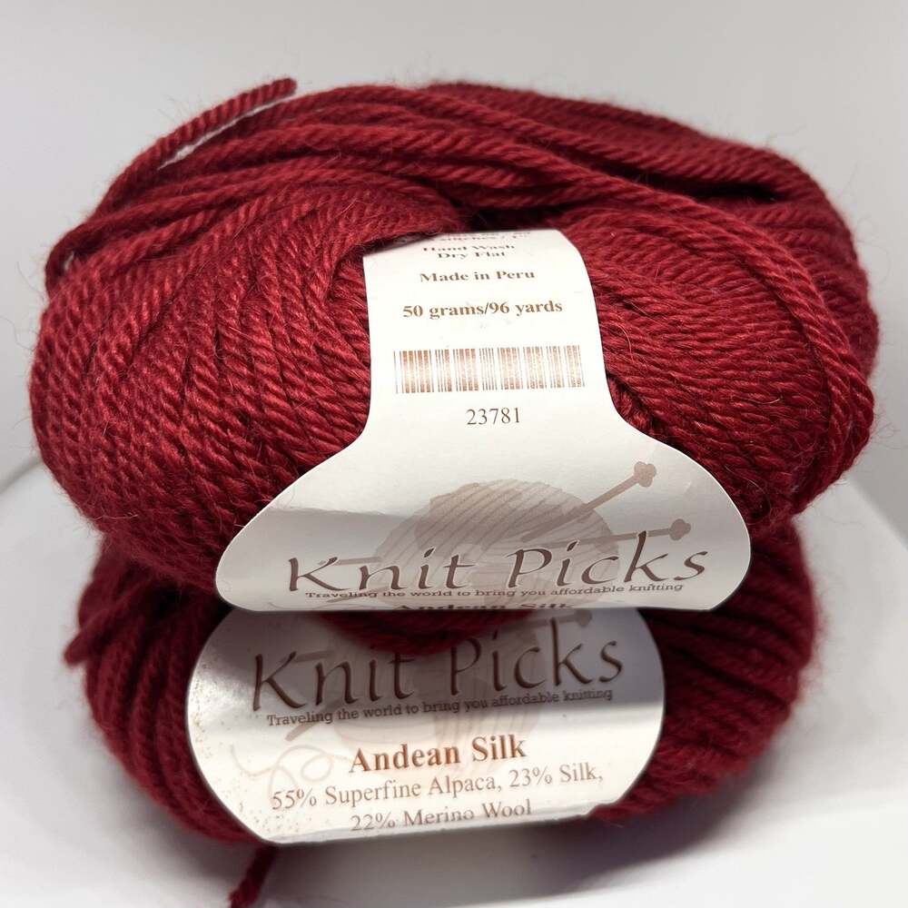 Knit Picks Andean Silk Yarn, Lot Of 2 Balls, 23781 Cranberry, Discontinued Yarn